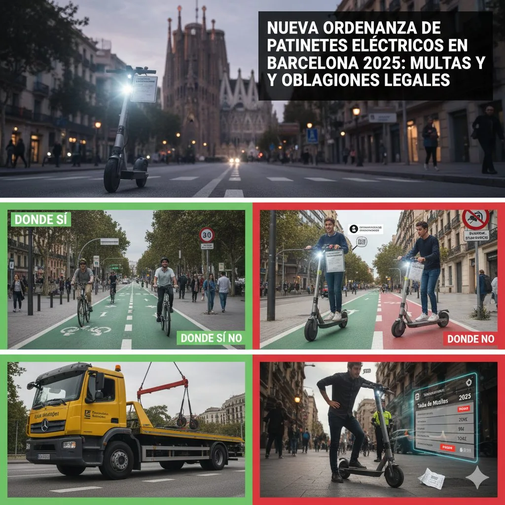 Infografia de l'ordenança de patinets elèctrics de Barcelona amb exemples d'on es pot i on no es pot circular i estacionar
