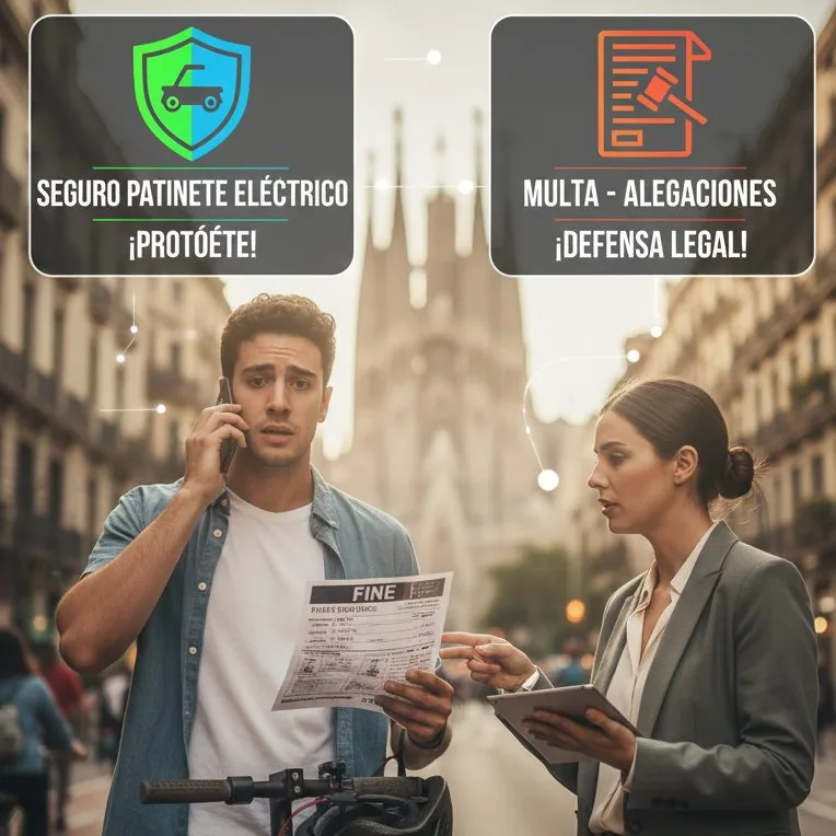 Muntatge sobre l'assegurança obligatòria del patinet elèctric i les al·legacions contra una multa municipal