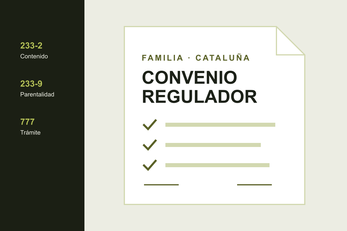 Ilustración editorial: un documento con una lista de apartados marcados, como las materias de un convenio regulador